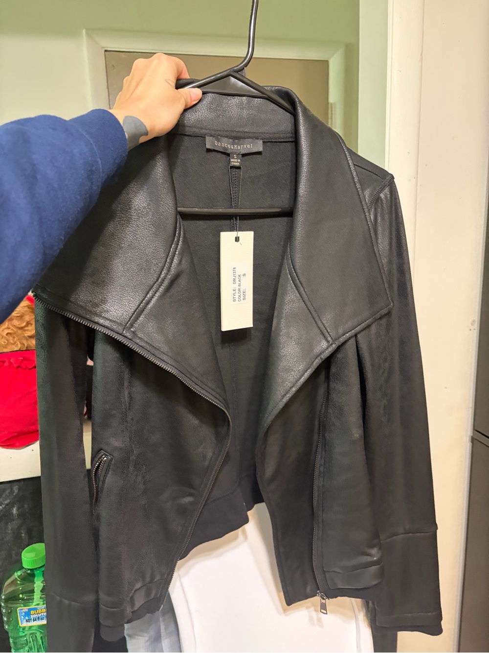 Vici Black Leather Draped Moto Jacket